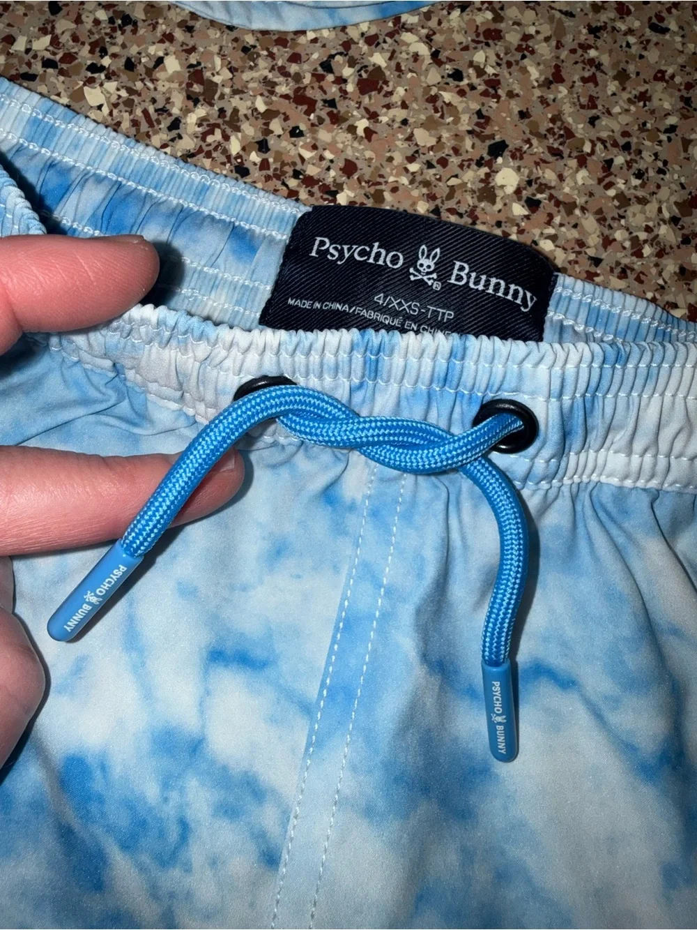 Psycho Bunny boys shorts Blue Tie-Dye Swim Trunks and Bucket Hat 4 years